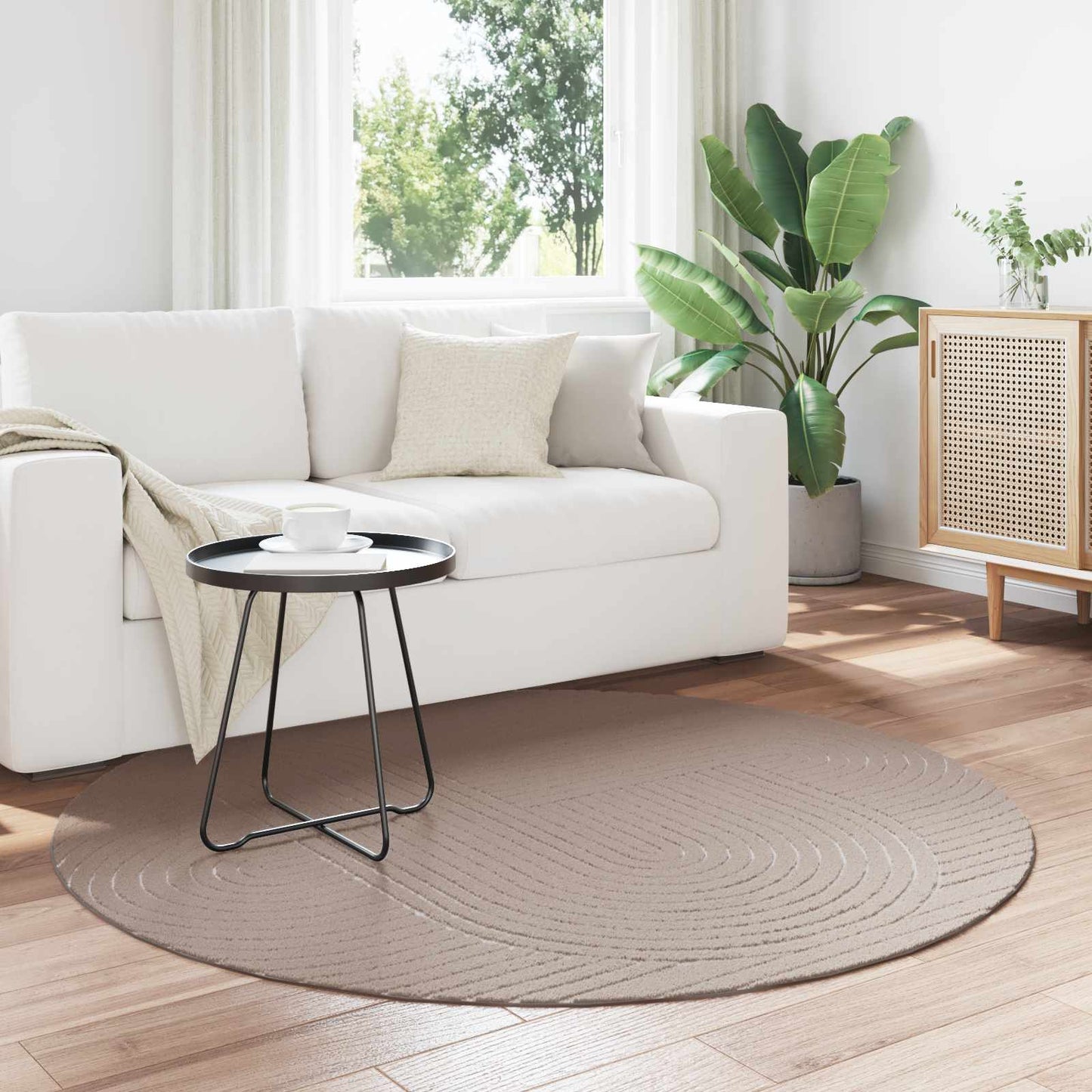 Indendørs og udendørs tæppe PALMERAS Beige Ø 200 CM Polyester