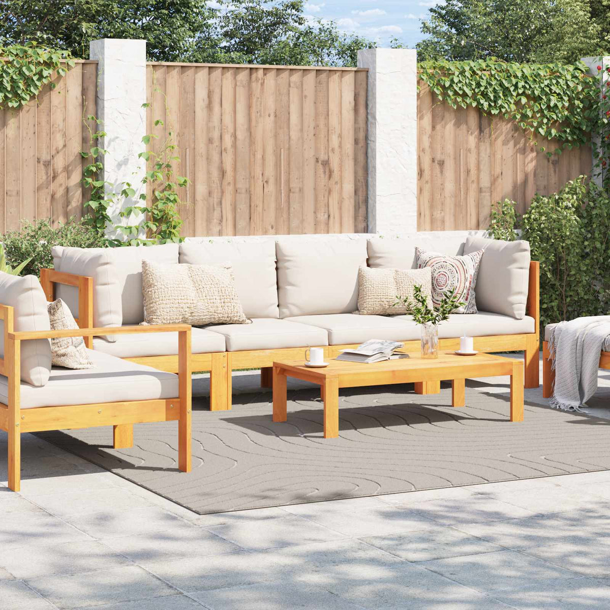 Indendørs og udendørs tæppe PALMERAS Creme 240 x 240 cm