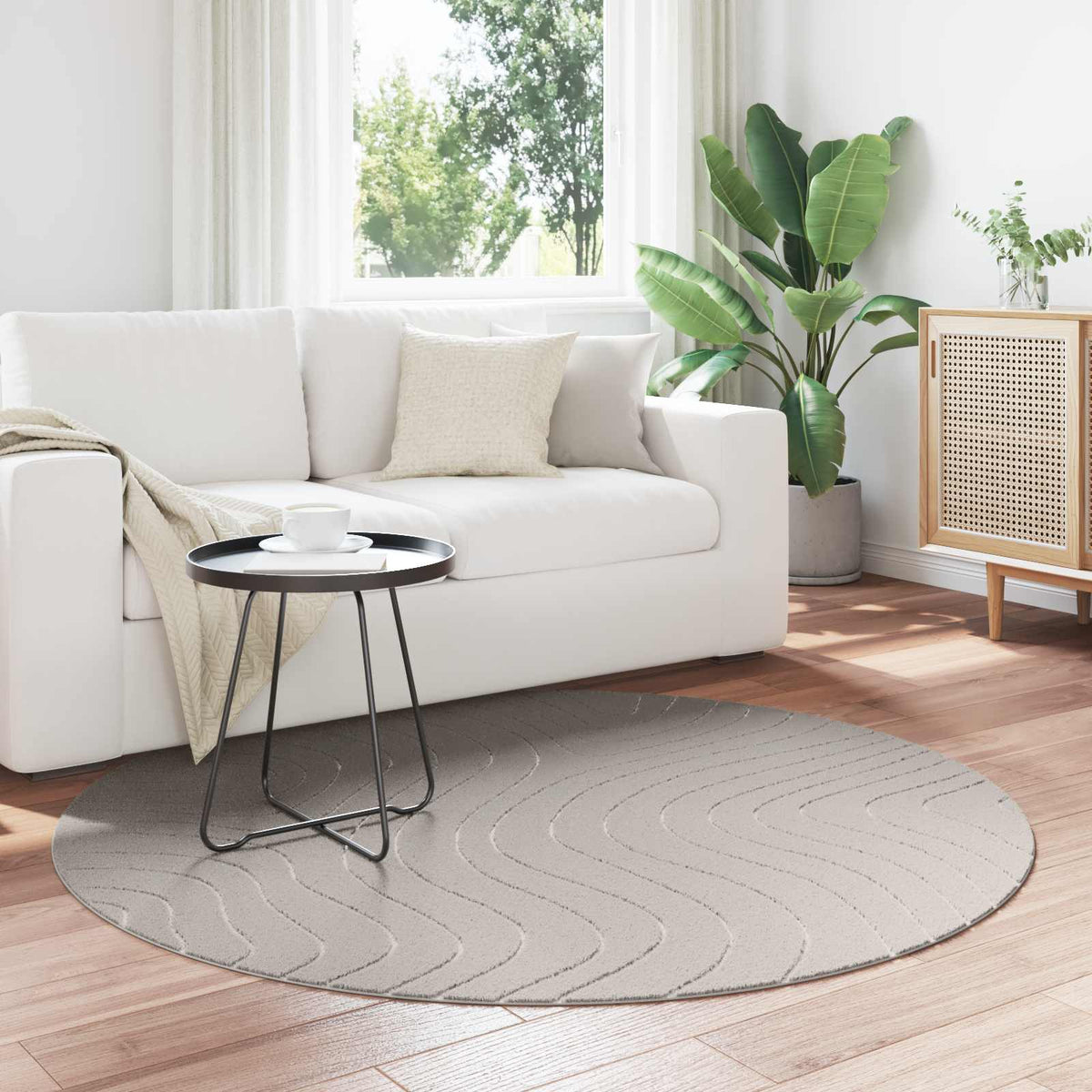 Indendørs og udendørs tæppe PALMERAS Creme Ø 200 CM Polyester