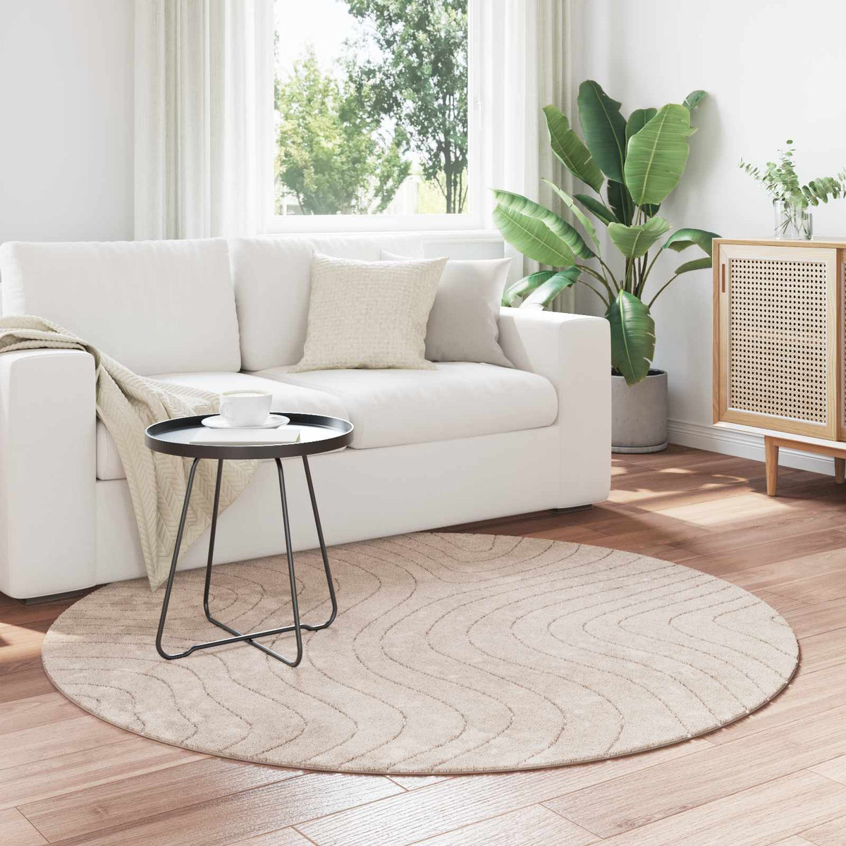 Indendørs og udendørs tæppe PALMERAS Beige Ø 120 CM Polyester