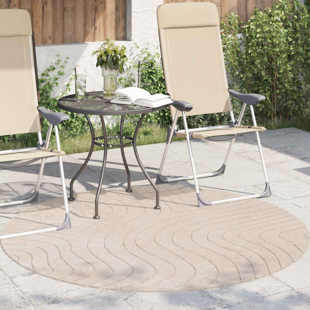 Indendørs og udendørs tæppe PALMERAS Beige Ø 120 CM Polyester