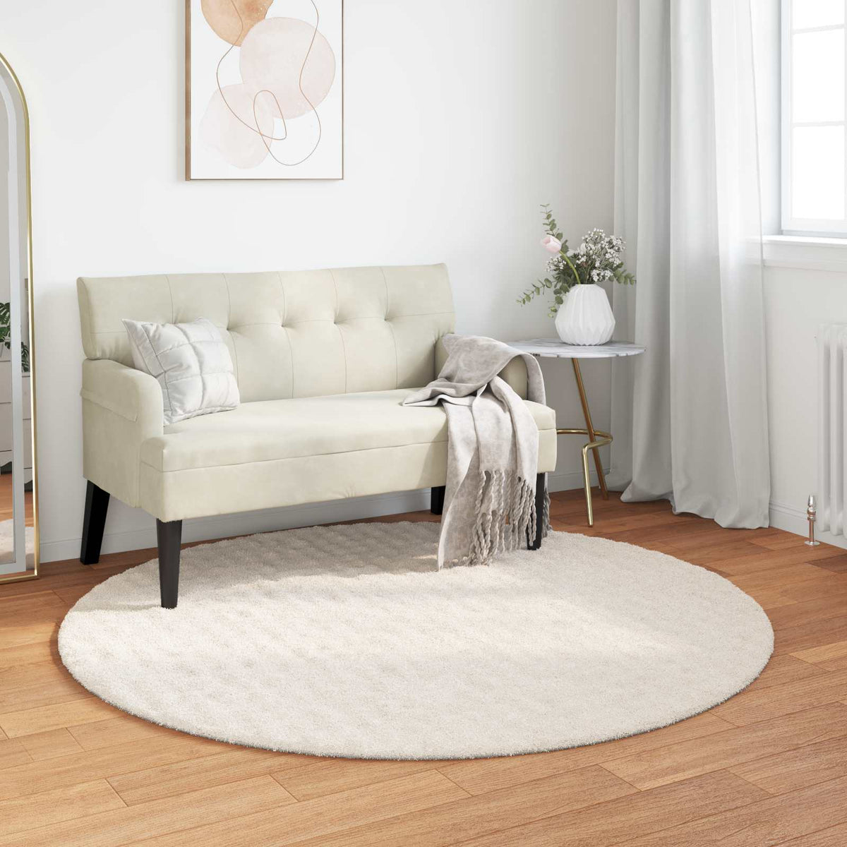 Områdetæpper Rund SIROLO Cremefarvet Ø 160 CM Polyester