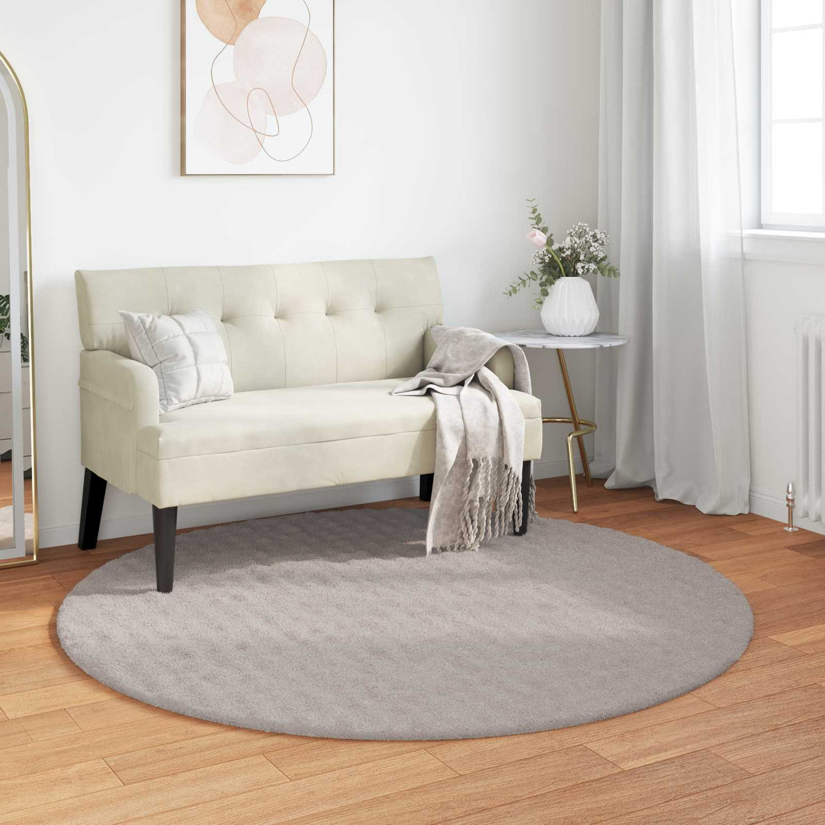 Områdetæpper Rund SIROLO Sandfarvet Ø 160 CM Polyester