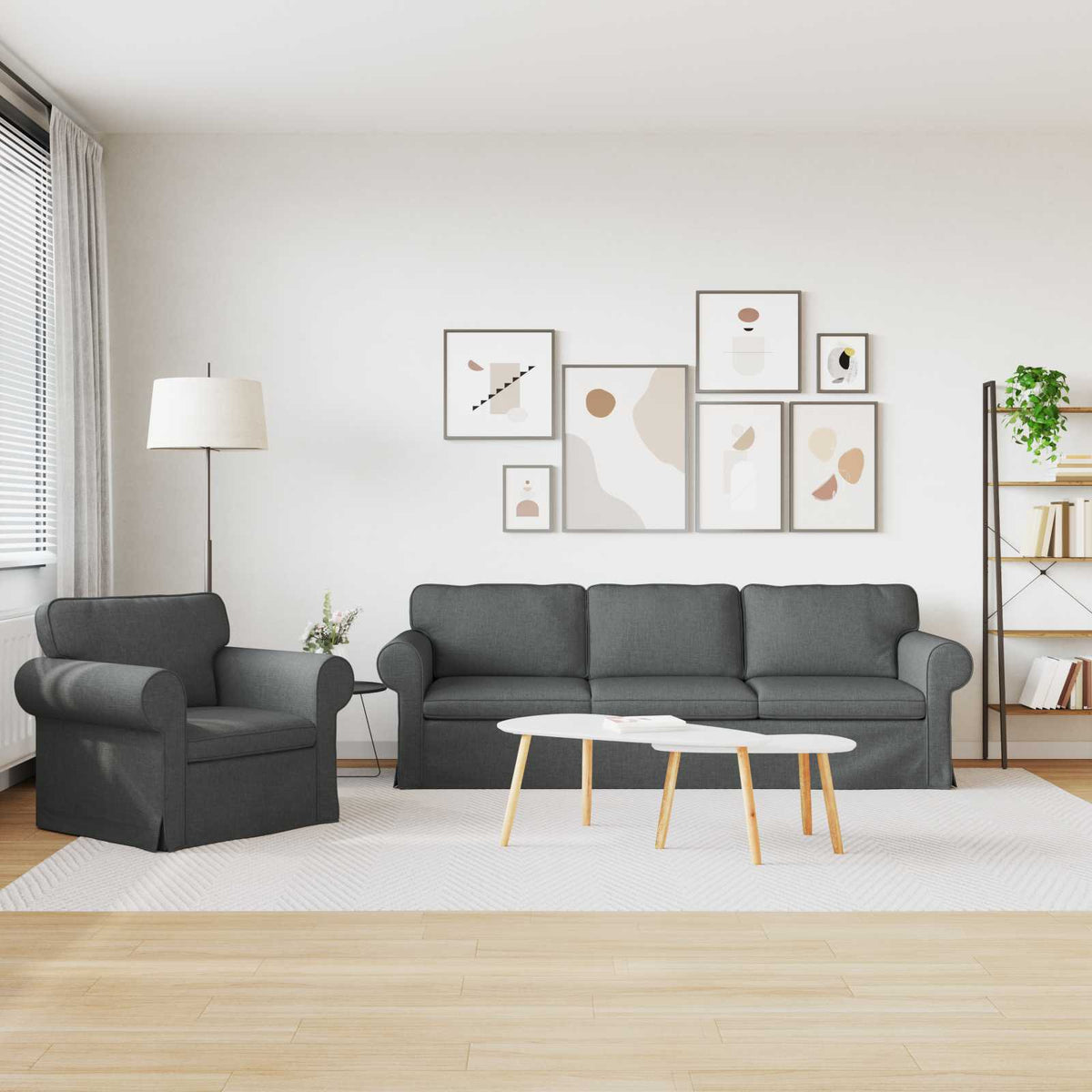 Sofa Sæt 2 stk. Mørkegrå Stof