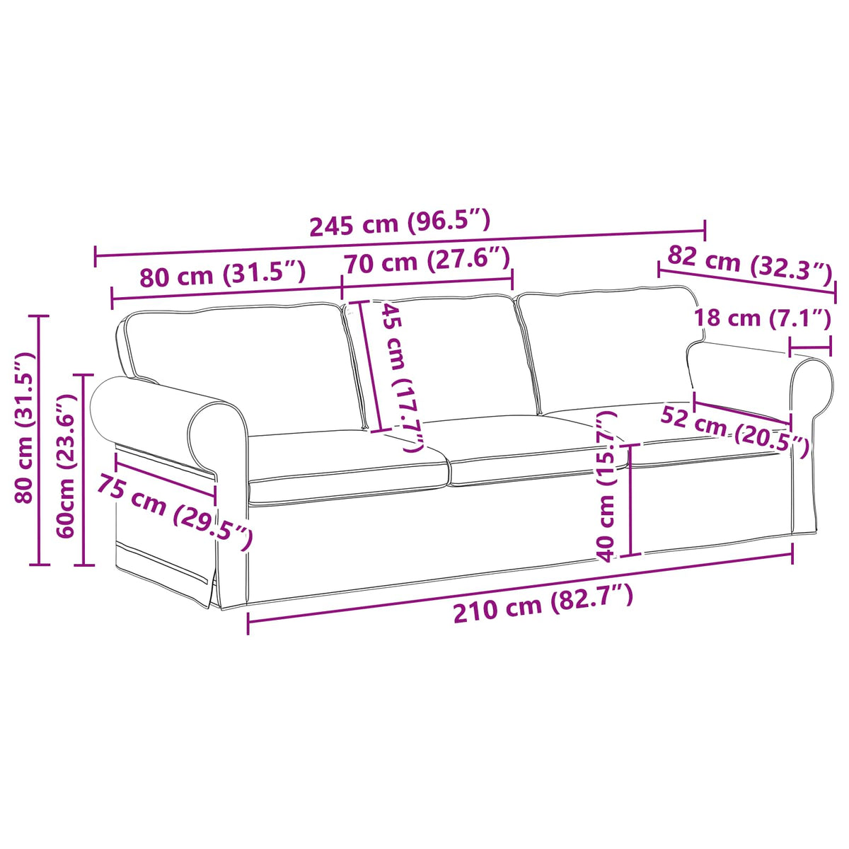 Sofa Mørkegrå 245 x 82 x 80 cm Stof