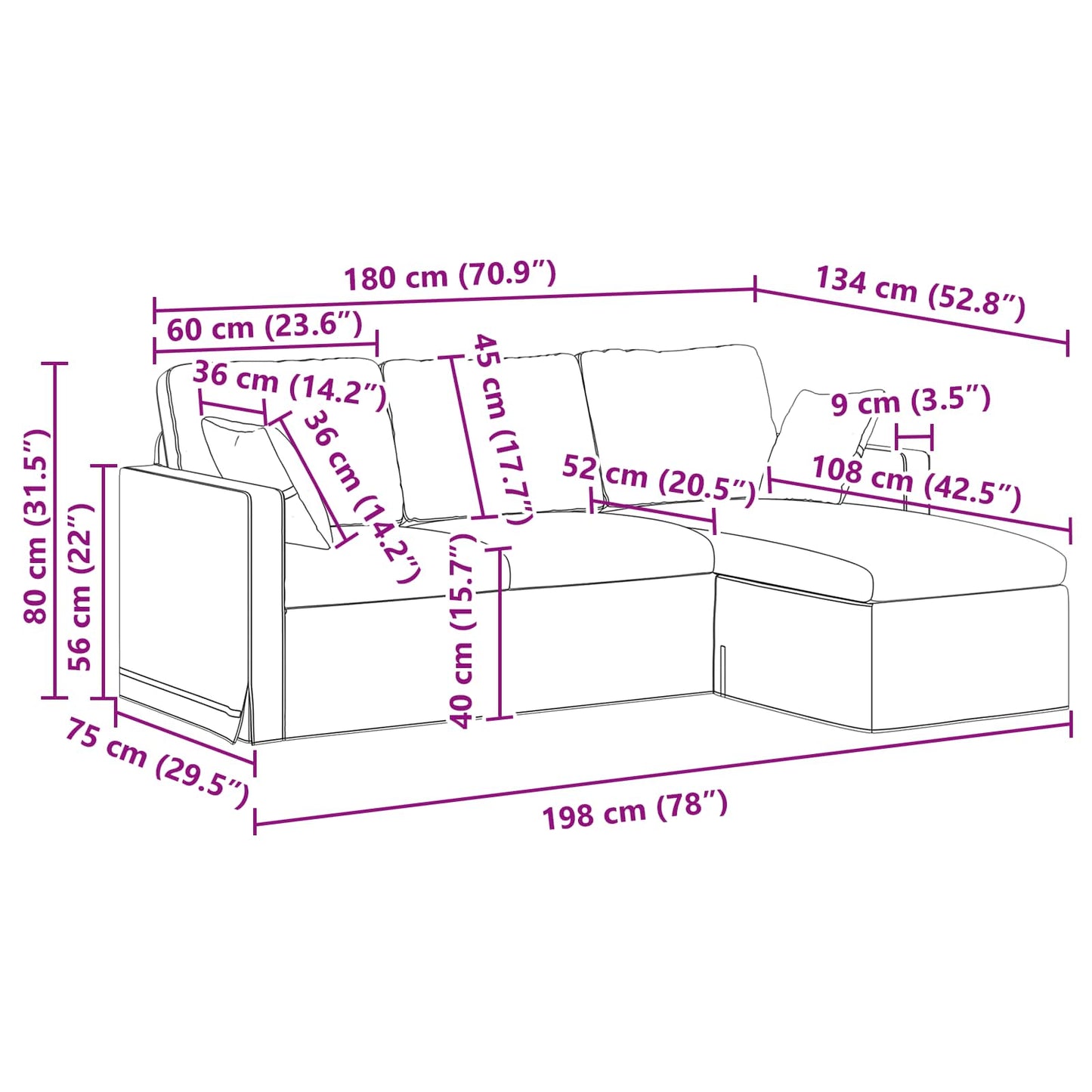 Sofa Mørkegrøn 198 x 134 x 80 cm Fløjl