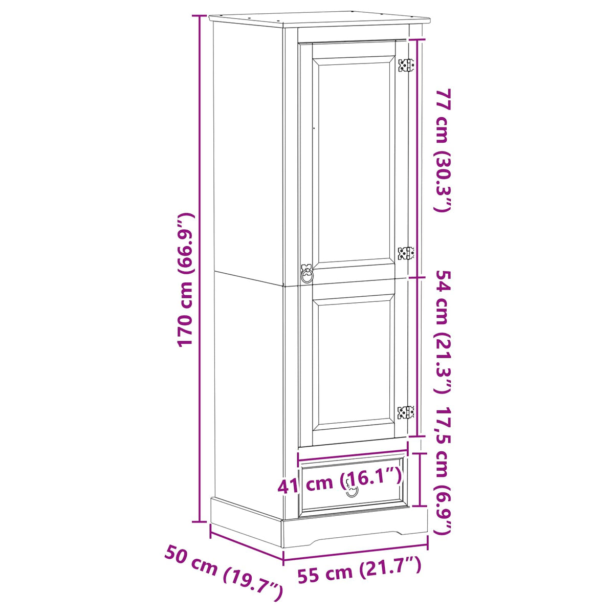 Garderober Hvid 55 x 50 x 170 cm Massiv fyrretræ