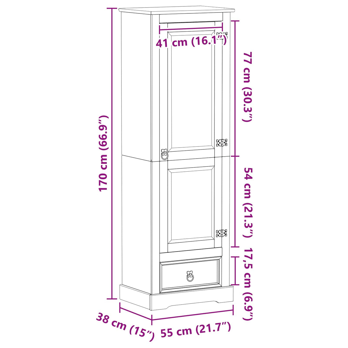Garderober Hvid 55 x 38 x 170 cm Massiv fyrretræ