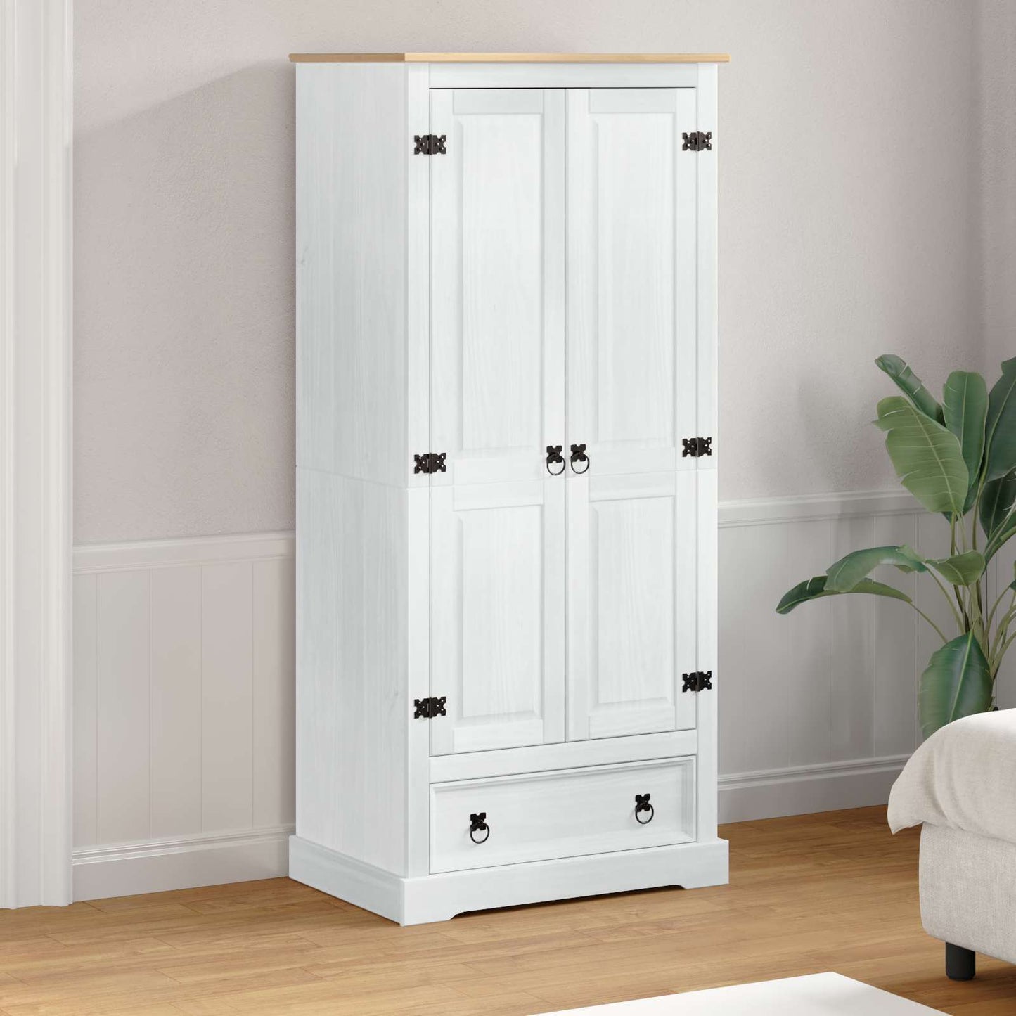 Garderober med skuffe Hvid 76 x 50 x 170 cm Massiv fyrretræ