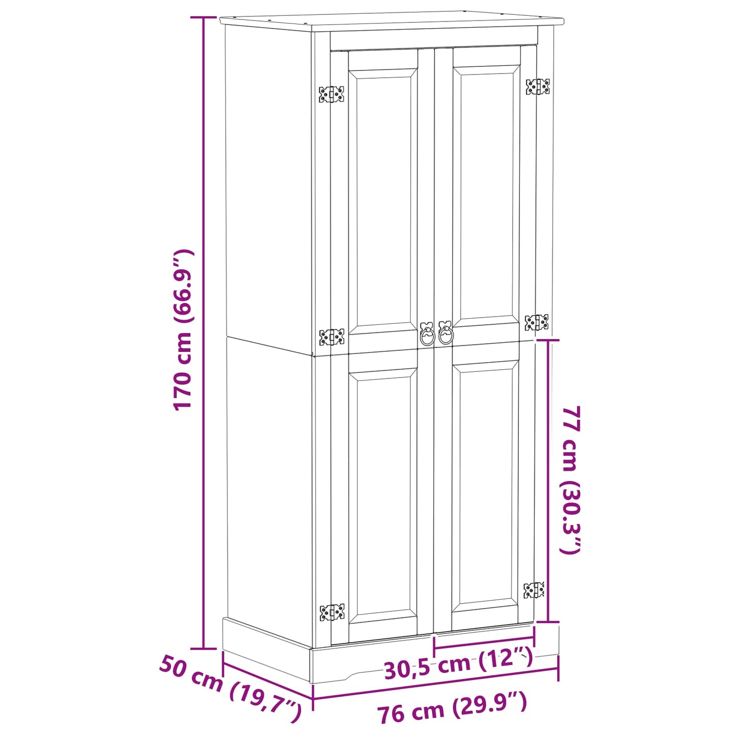 Garderober Hvid 76 x 50 x 170 cm Massiv fyrretræ