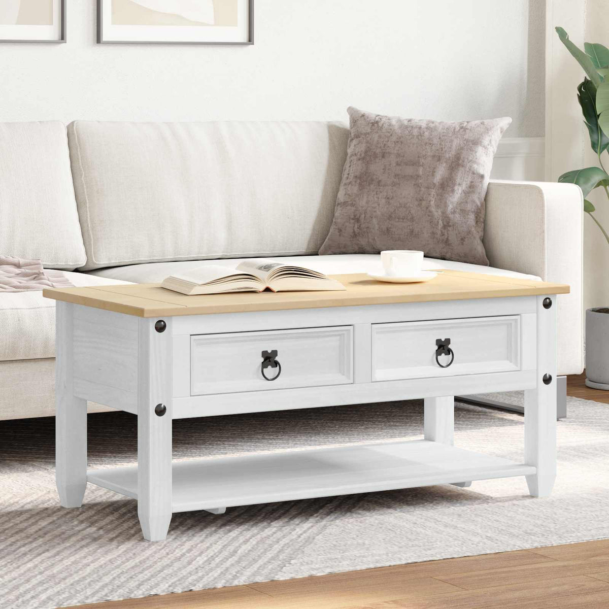 Sofabord Hvid 100 x 48 x 45 cm Massivt fyrretræ