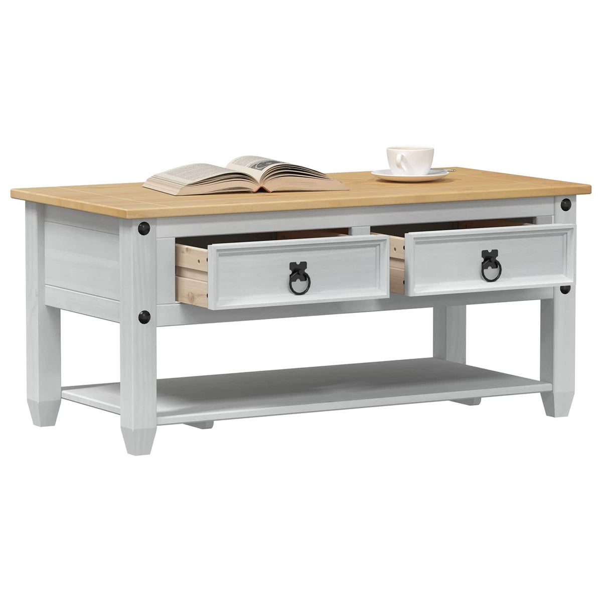 Sofabord Hvid 100 x 48 x 45 cm Massivt fyrretræ