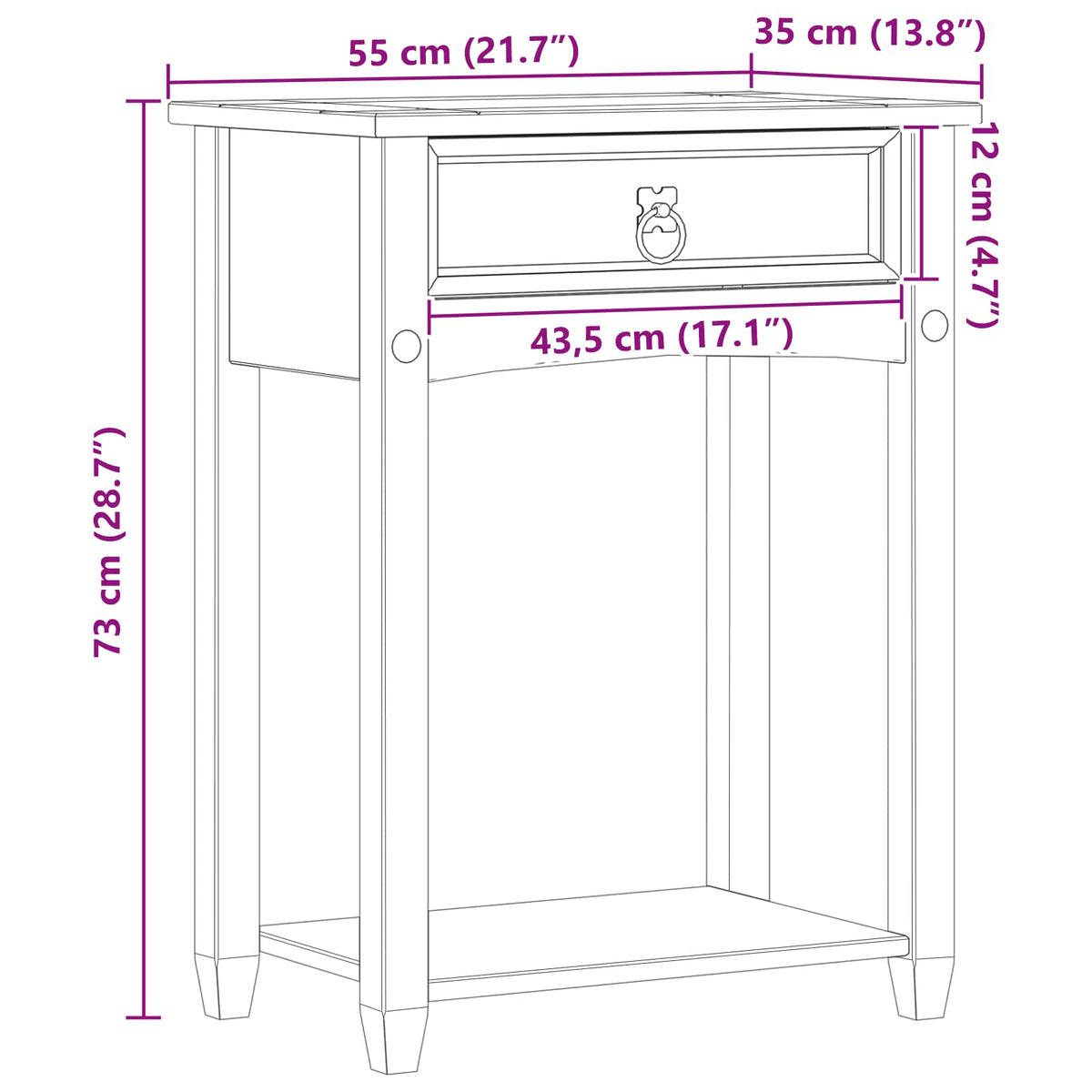 Konsolbord Hvid 55 x 35 x 73 cm Massiv fyrretræ