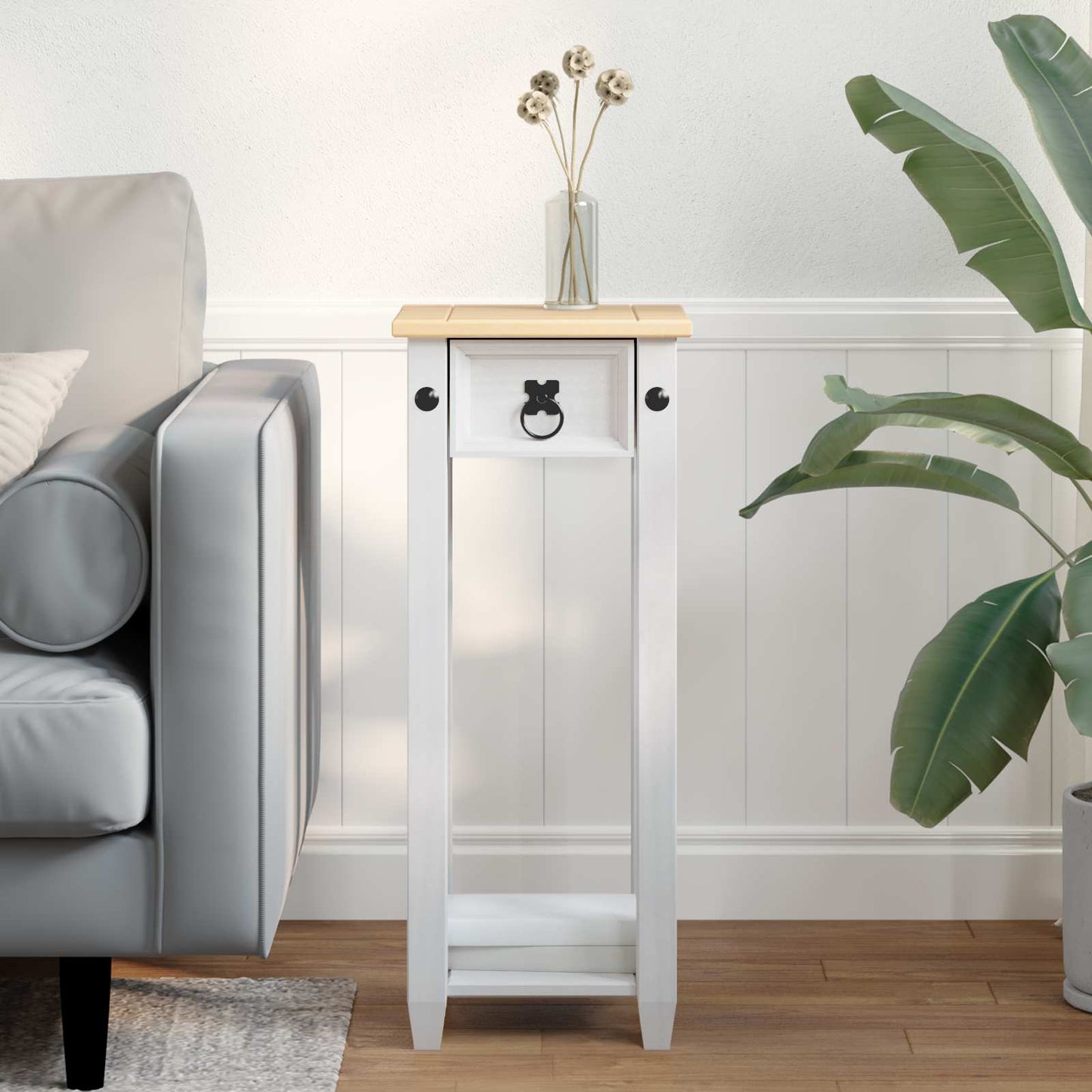 Planteholder Hvid 30 x 30 x 73 cm Massivt fyrretræ