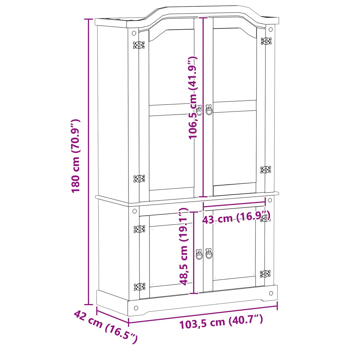 Display Skab Hvid 103.5 x 42 x 180 cm Massiv fyrretræ