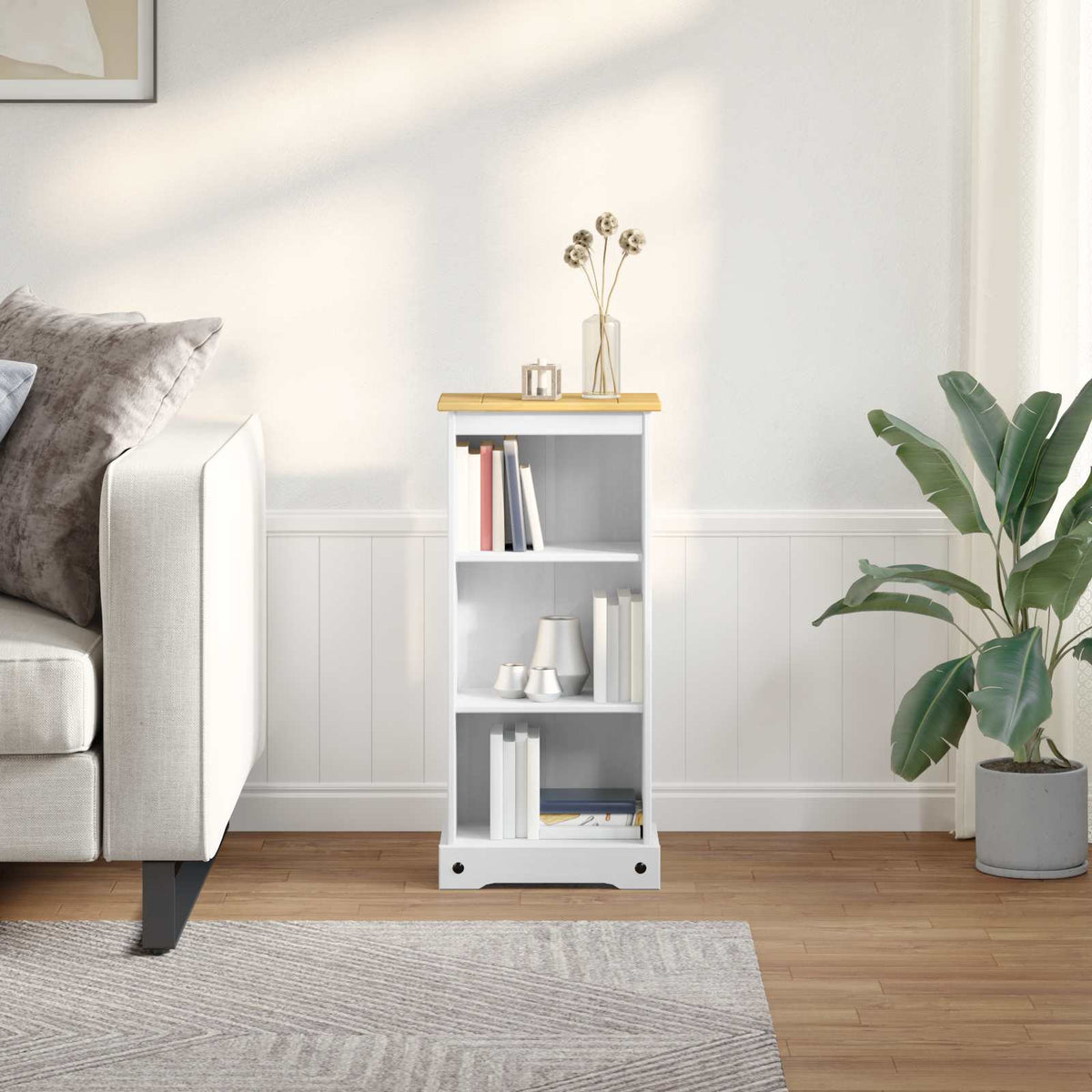 Bogreol 46 x 29 x 100 cm Massiv fyrretræ Hvid