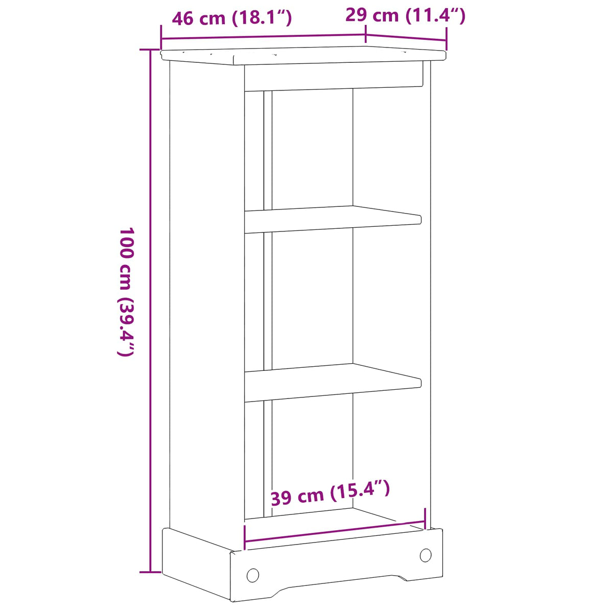 Bogreol 46 x 29 x 100 cm Massiv fyrretræ Hvid