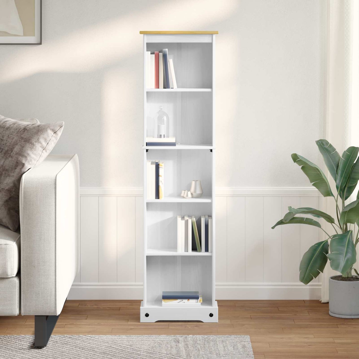 Bogreol 46 x 20 x 170 cm Massiv fyrretræ Hvid
