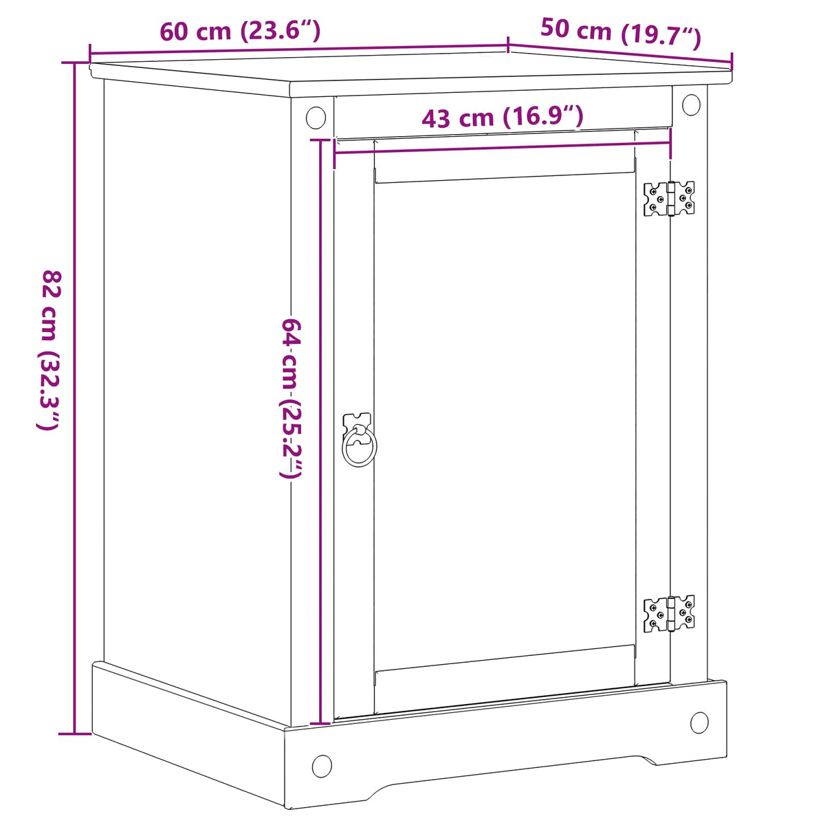 HiFi skab Hvid 60 x 50 x 82 cm Massiv fyrretræ