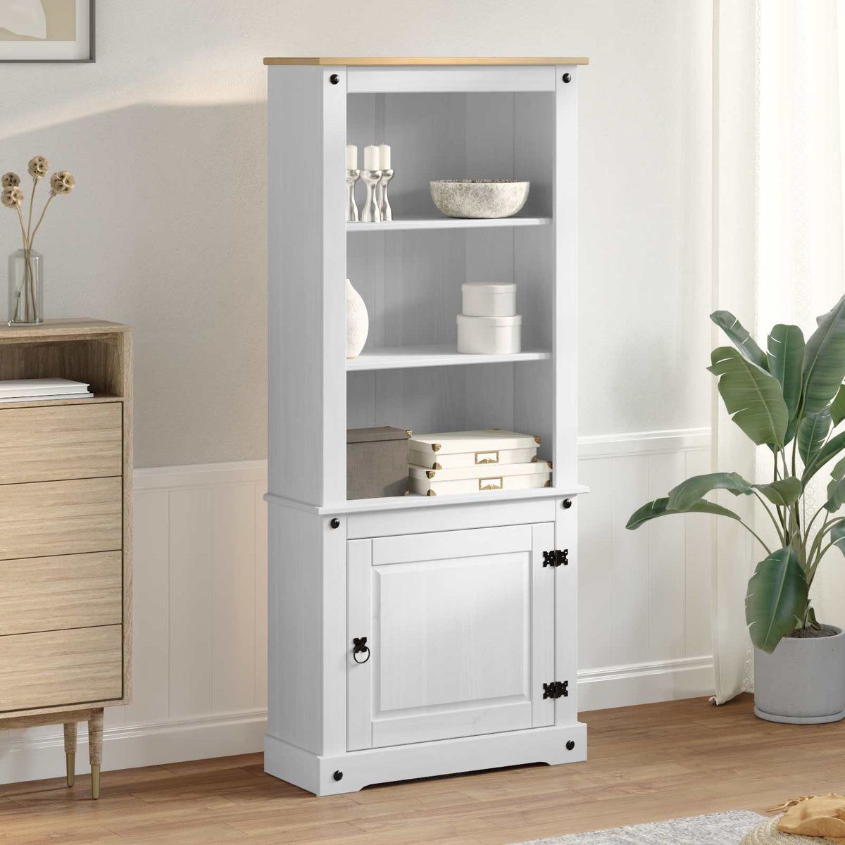 Highboard Hvid 74 x 38 x 170 cm Massiv fyrretræ