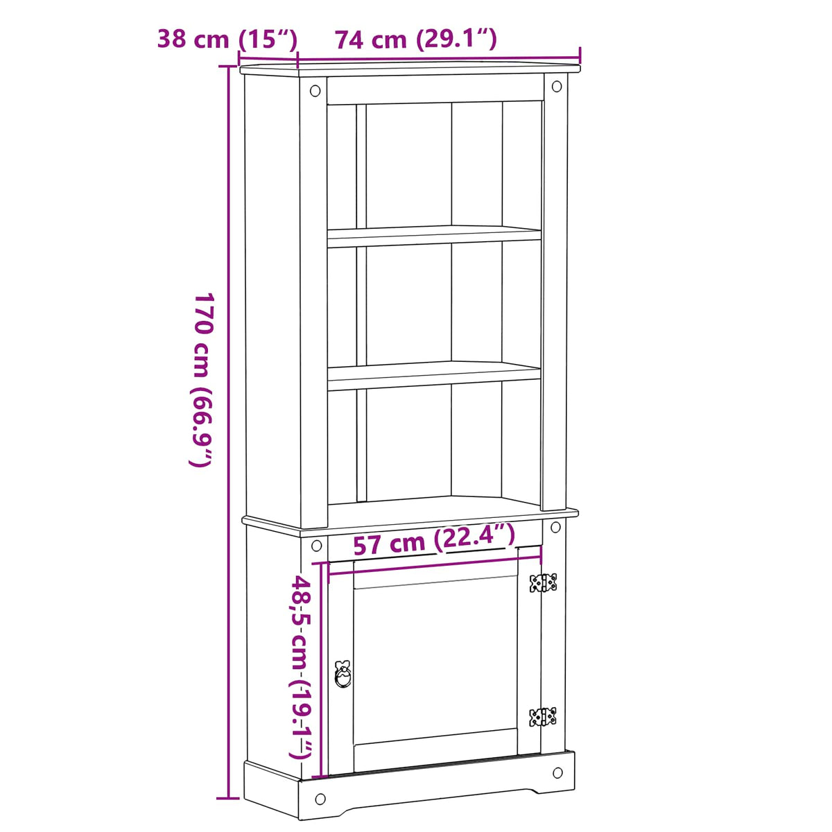 Highboard Hvid 74 x 38 x 170 cm Massiv fyrretræ