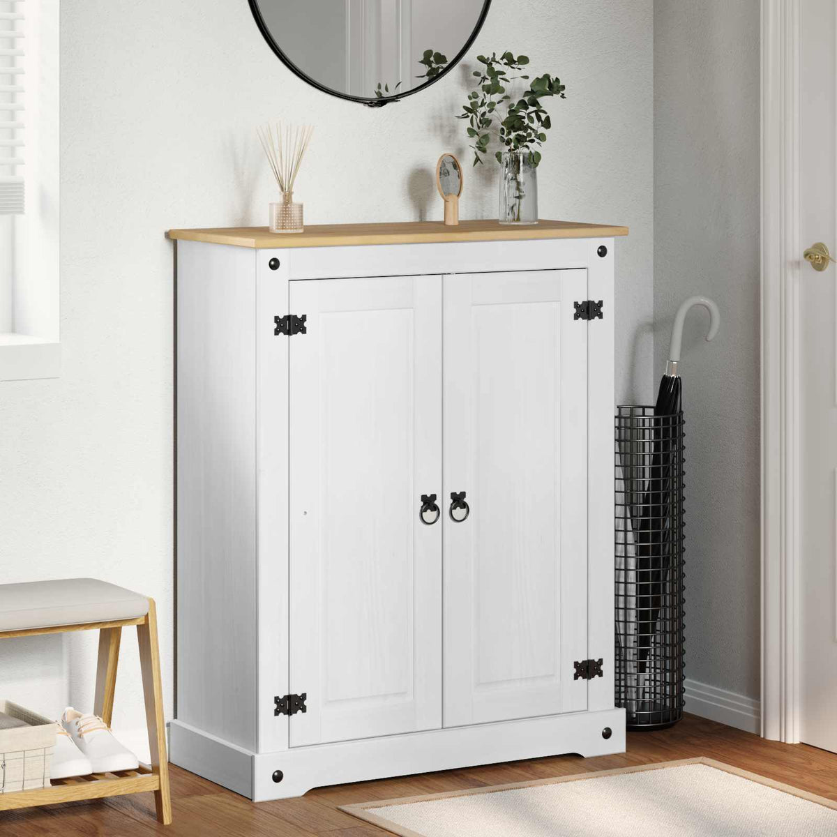 Sko skab med hylde Hvid 86 x 38,5 x 108 cm Massiv fyrretræ