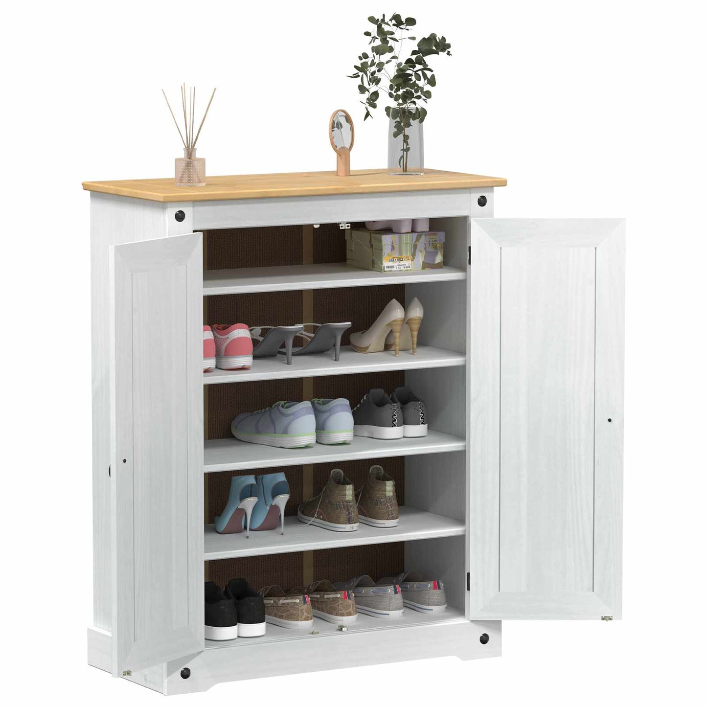 Sko skab med hylde Hvid 86 x 38,5 x 108 cm Massiv fyrretræ