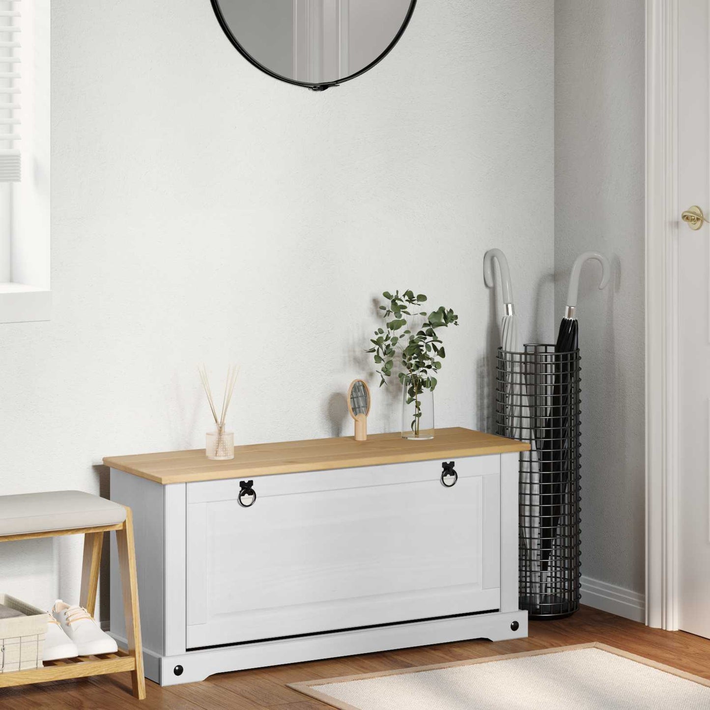 Sko skab med hylde Corona Hvid 99 x 32 x 49 cm Massiv fyrretræ