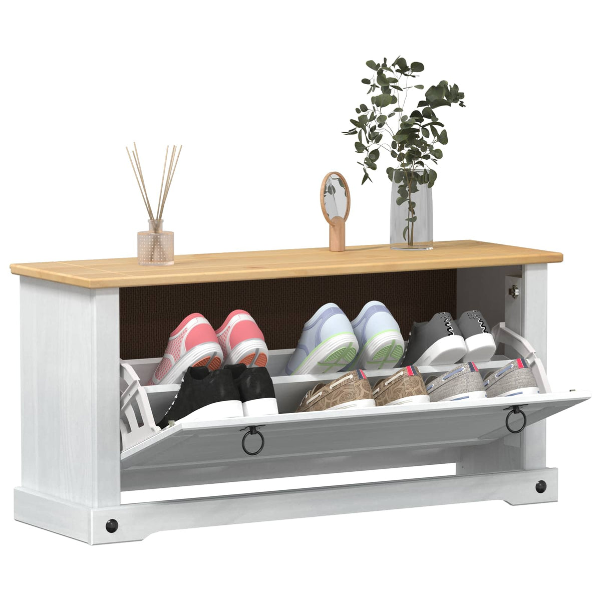 Sko skab med hylde Corona Hvid 99 x 32 x 49 cm Massiv fyrretræ