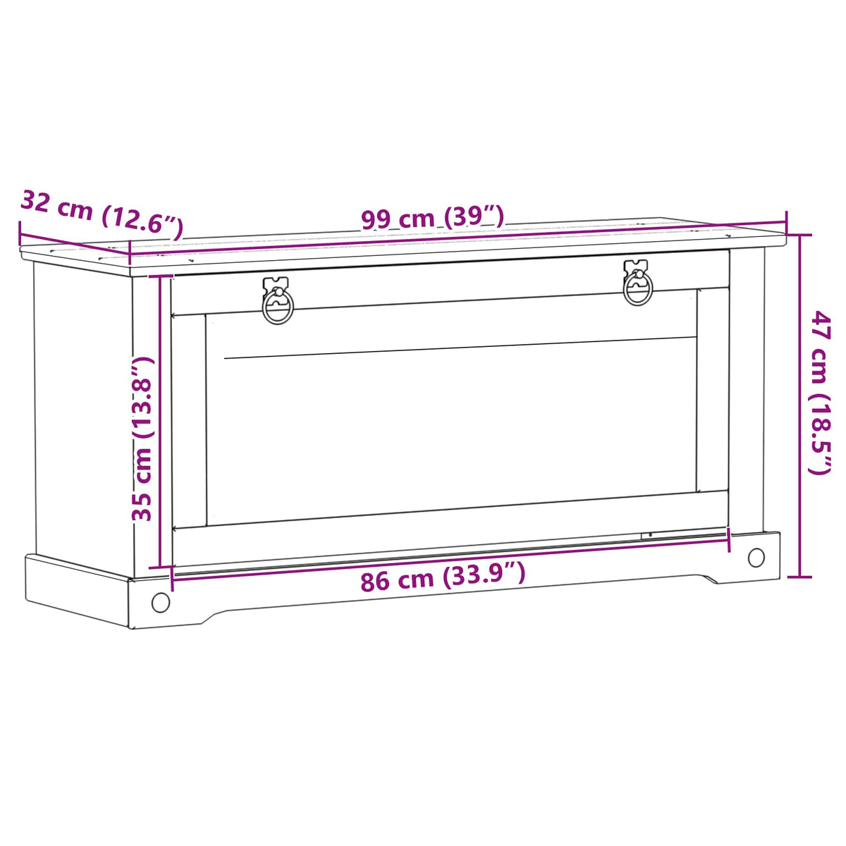 Sko skab med hylde Corona Hvid 99 x 32 x 49 cm Massiv fyrretræ