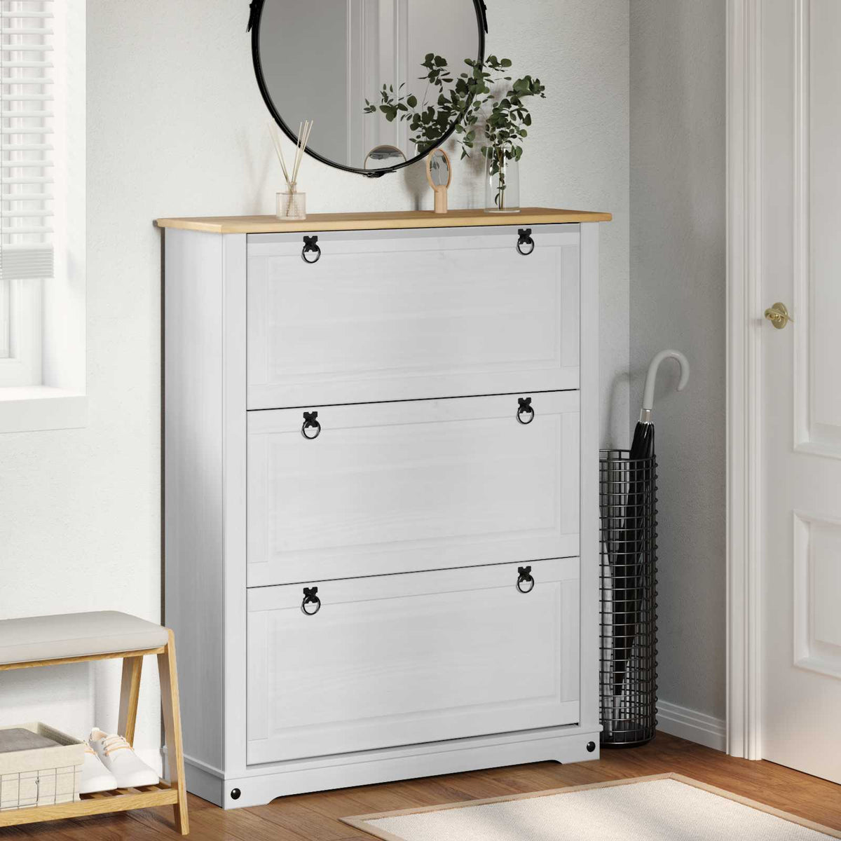 Sko skab med hylde Corona Hvid 99 x 32 x 122 cm Massiv fyrretræ