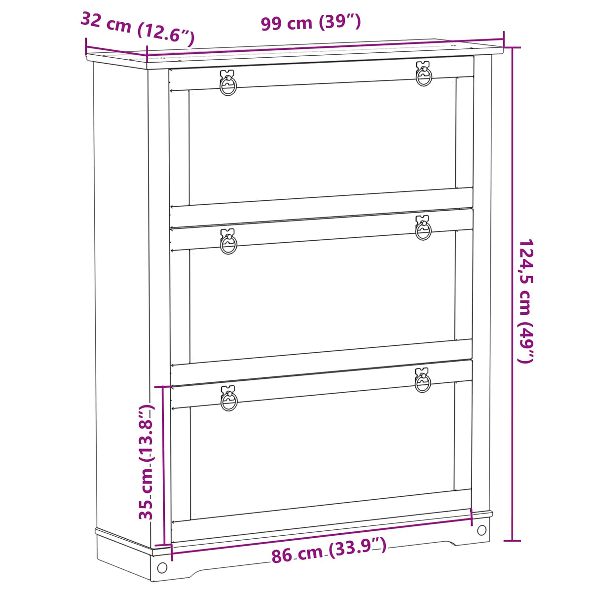 Sko skab med hylde Corona Hvid 99 x 32 x 122 cm Massiv fyrretræ
