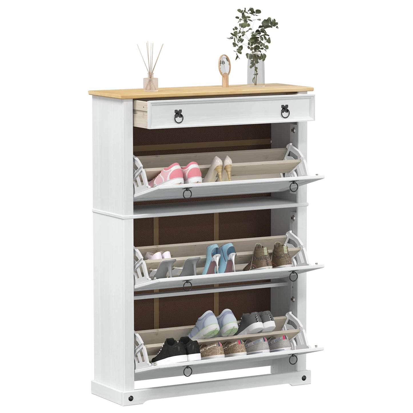 Sko skab med hylde Corona Hvid 99 x 32 x 138 cm Massiv fyrretræ