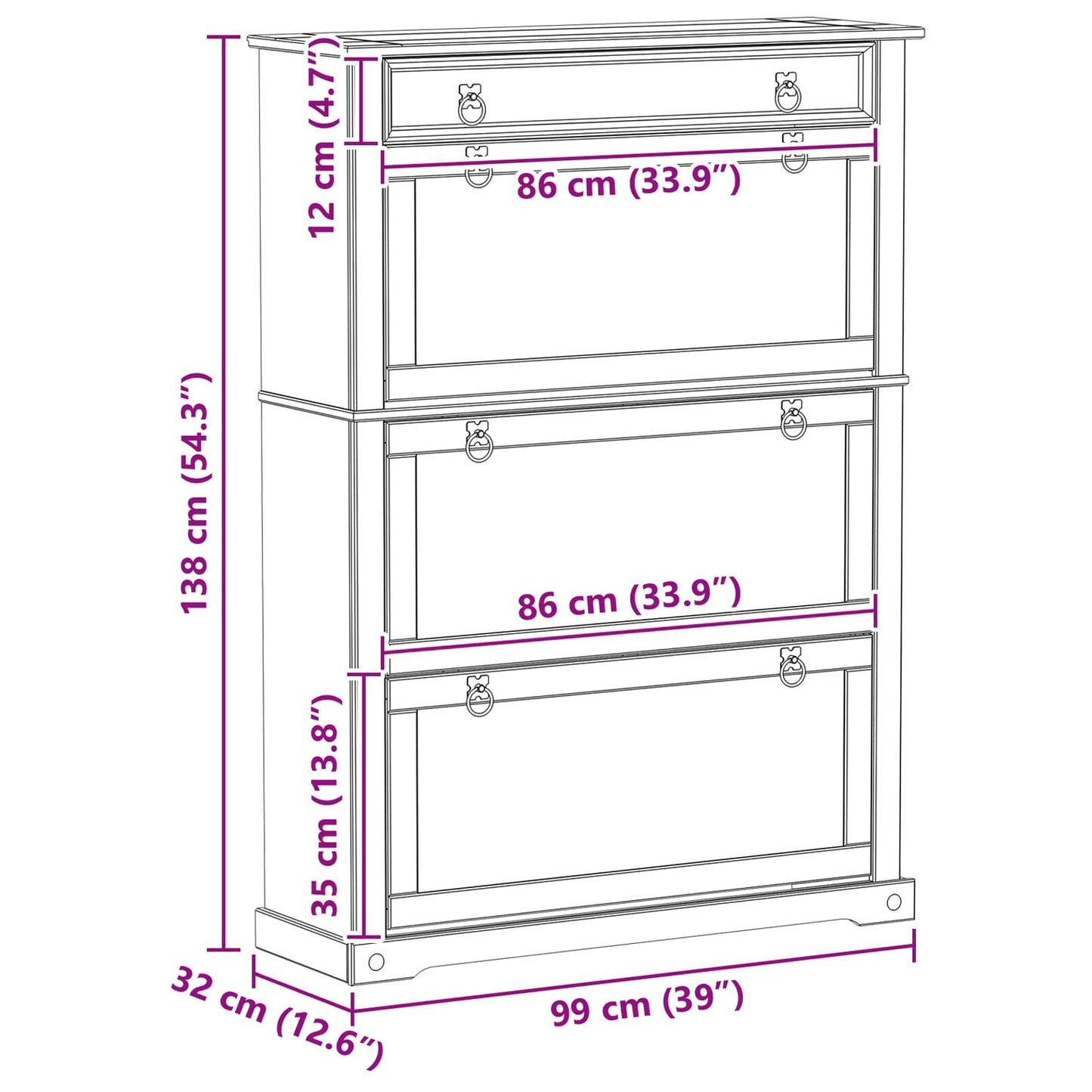Sko skab med hylde Corona Hvid 99 x 32 x 138 cm Massiv fyrretræ