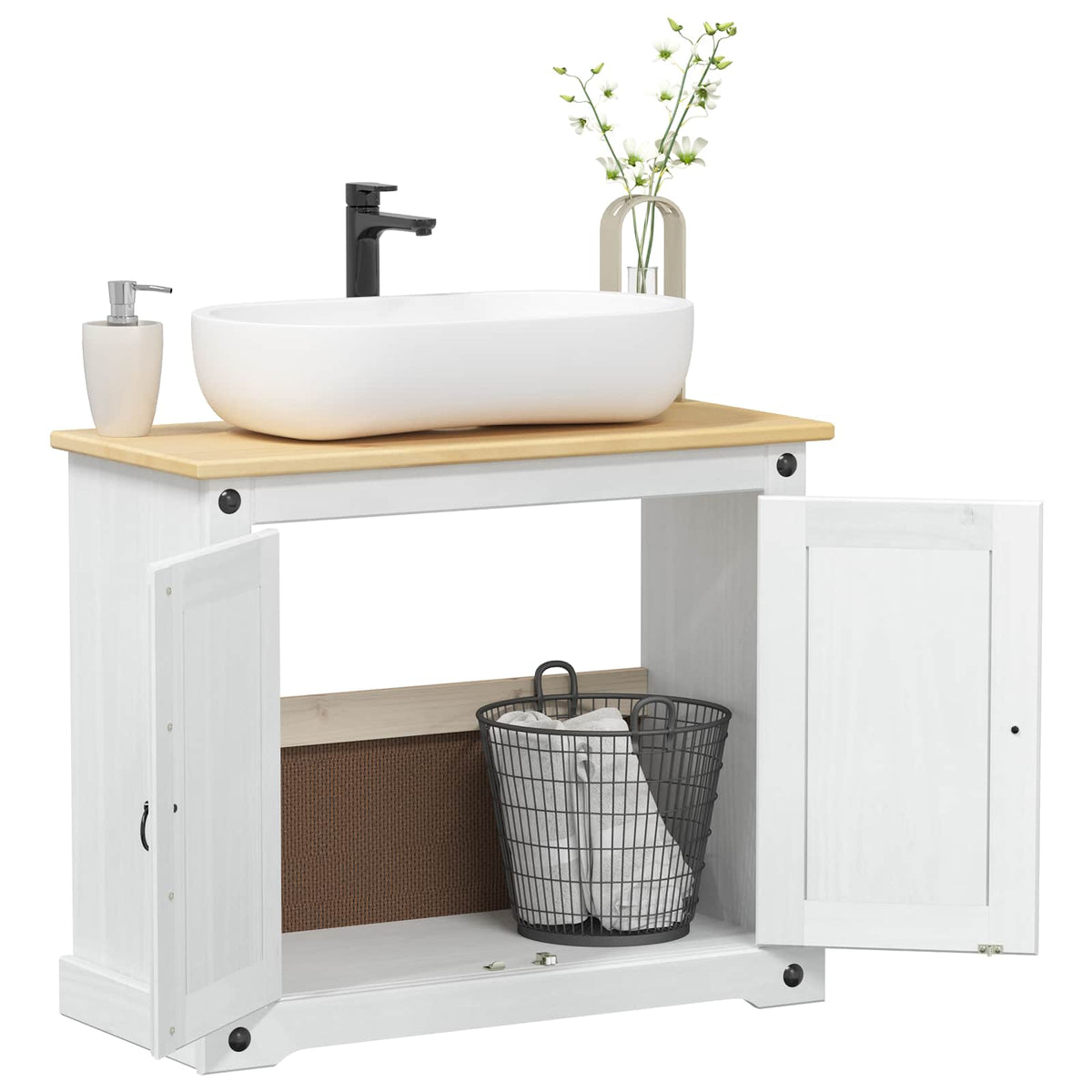Vaskeskab Hvid 73 x 33 x 60 cm Massiv fyrretræ
