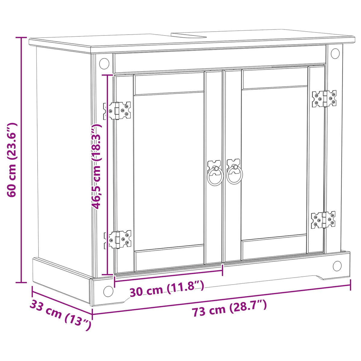 Vaskeskab Hvid 73 x 33 x 60 cm Massiv fyrretræ