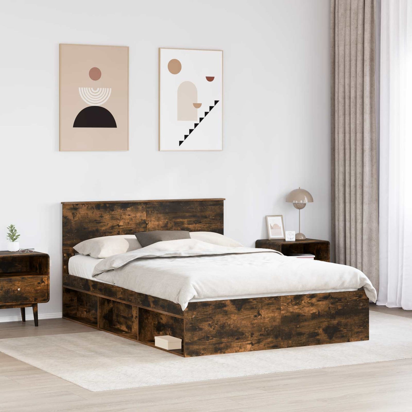 Sengestel med hovedgærde Røget eg 150 x 200 cm Konstrueret træ