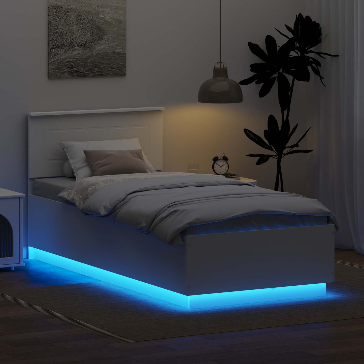 Sengestel med LED-lysstrimler Hvid 70 x 190 cm Konstrueret træ