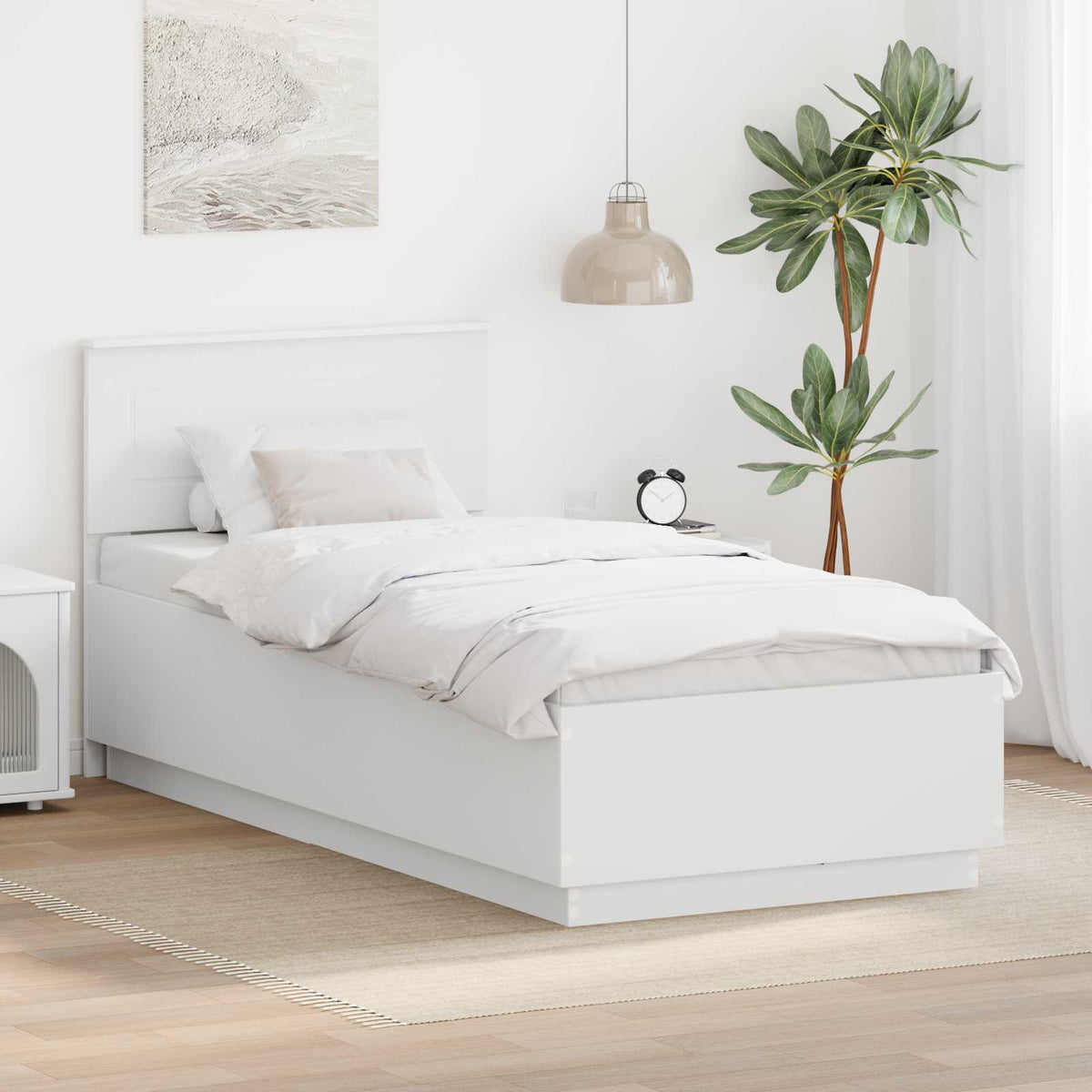 Sengestel med LED-lysstrimler Hvid 70 x 190 cm Konstrueret træ