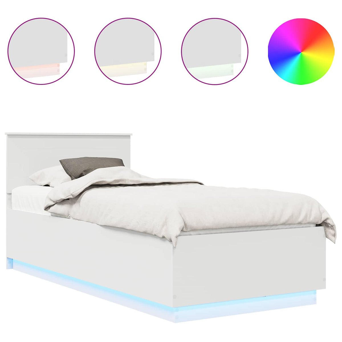 Sengestel med LED-lysstrimler Hvid 70 x 190 cm Konstrueret træ