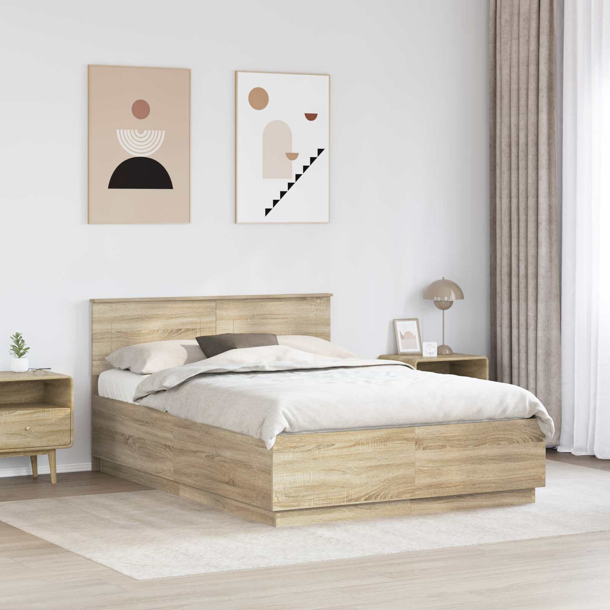 Sengestel med hovedgærde Sonoma-eg 140 x 200 cm Konstrueret træ