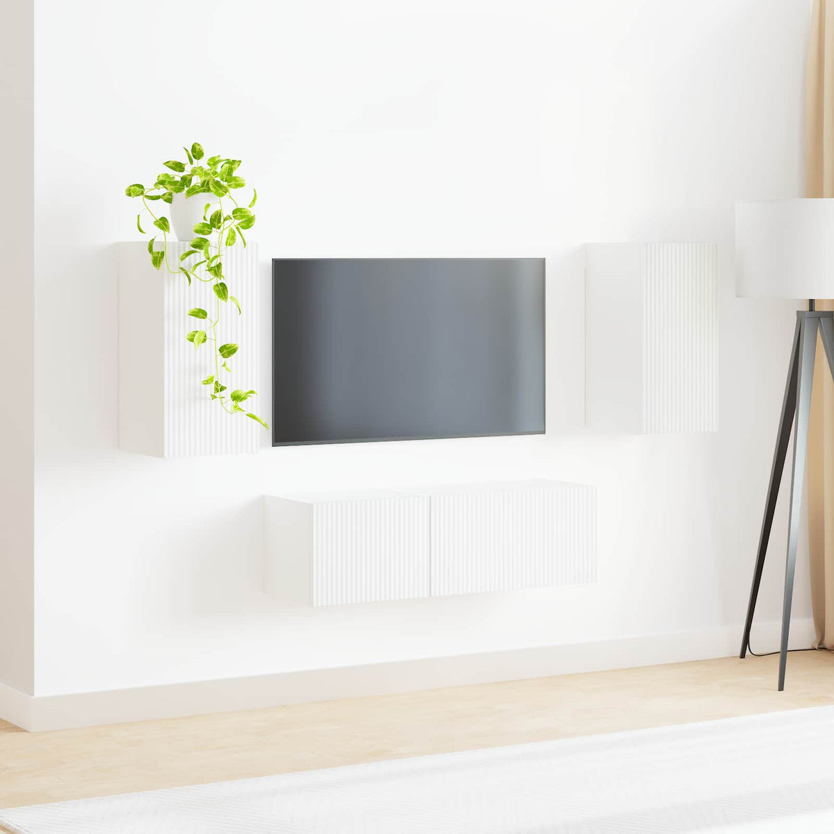 Tv vægskab sæt 4 stk. Hvid Konstrueret træ