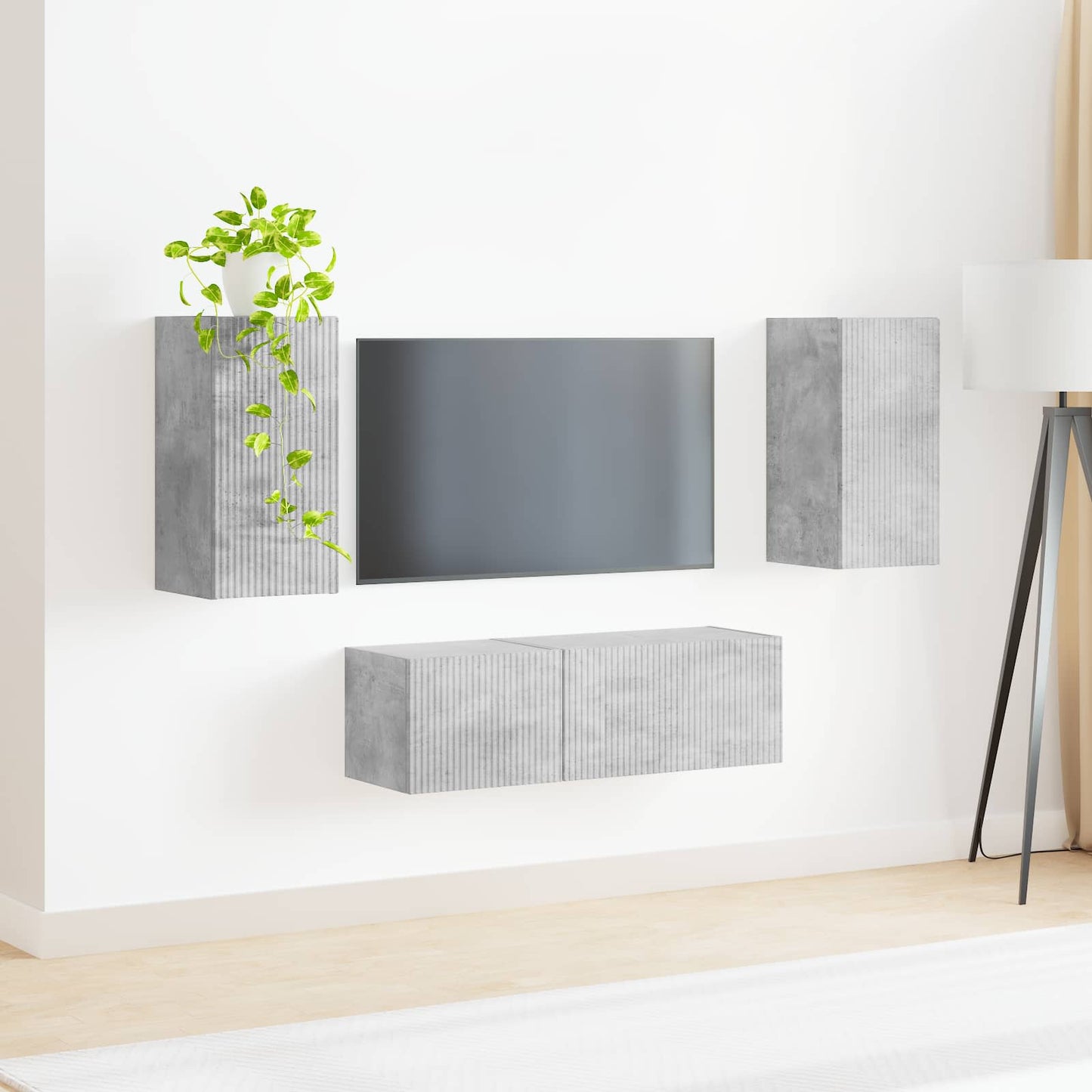 Tv vægskab sæt 4 stk. Beton Grå Konstrueret træ