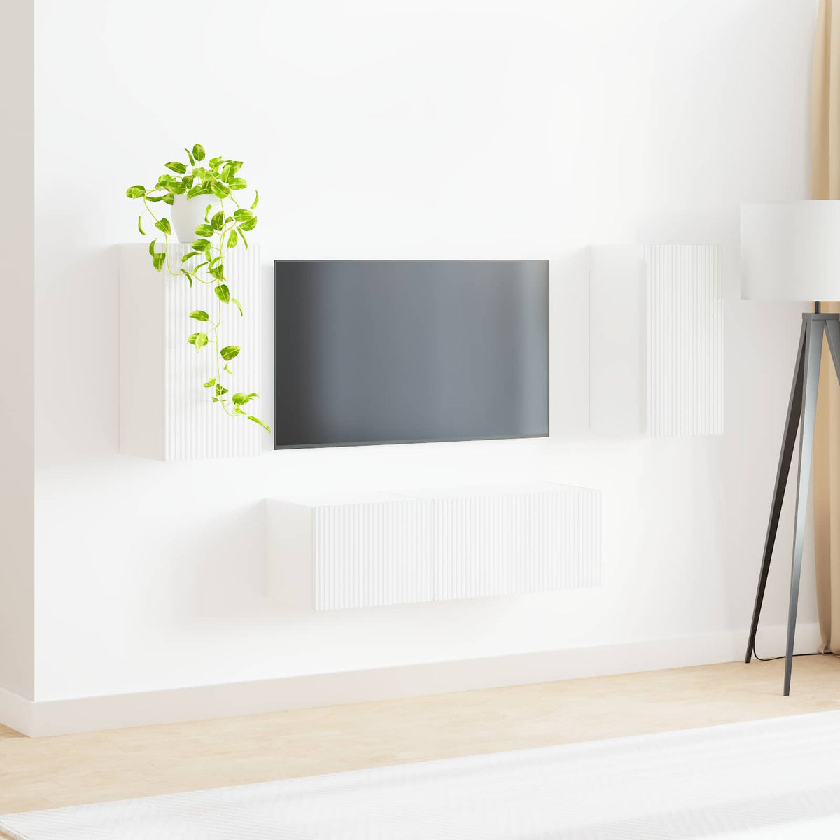 Tv vægskab sæt 4 stk. Høj gloss hvid Konstrueret træ