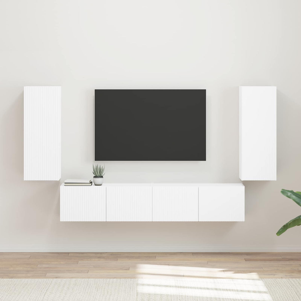 Tv vægskab sæt 4 stk. Hvid Konstrueret træ