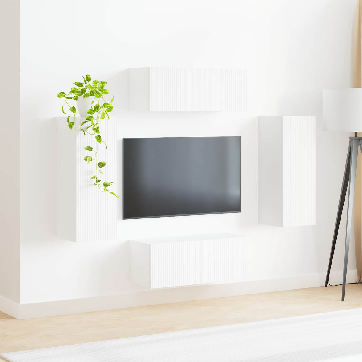 Tv vægskab sæt 4 stk. Hvid Konstrueret træ
