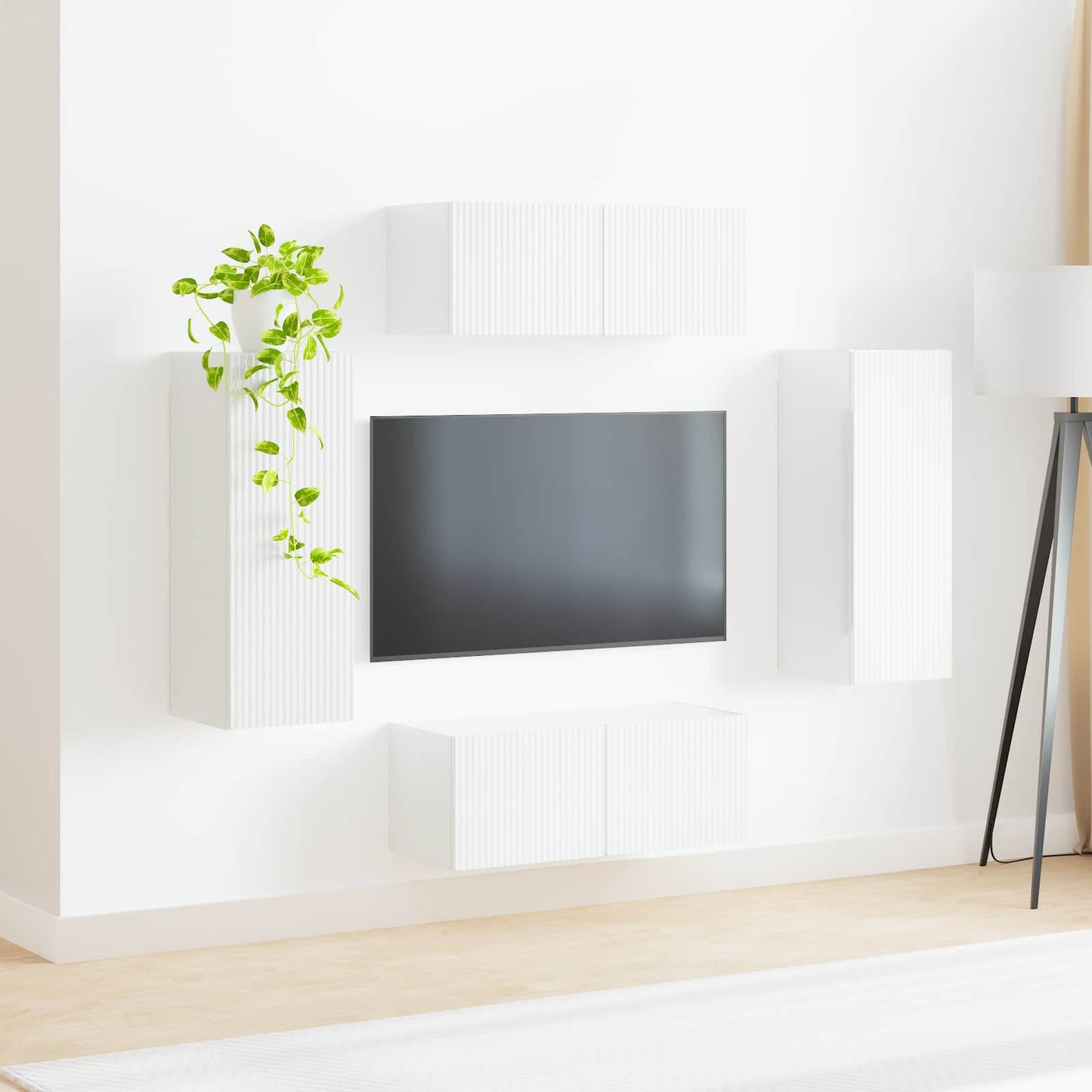 Tv vægskab sæt 4 stk. Høj gloss hvid Konstrueret træ