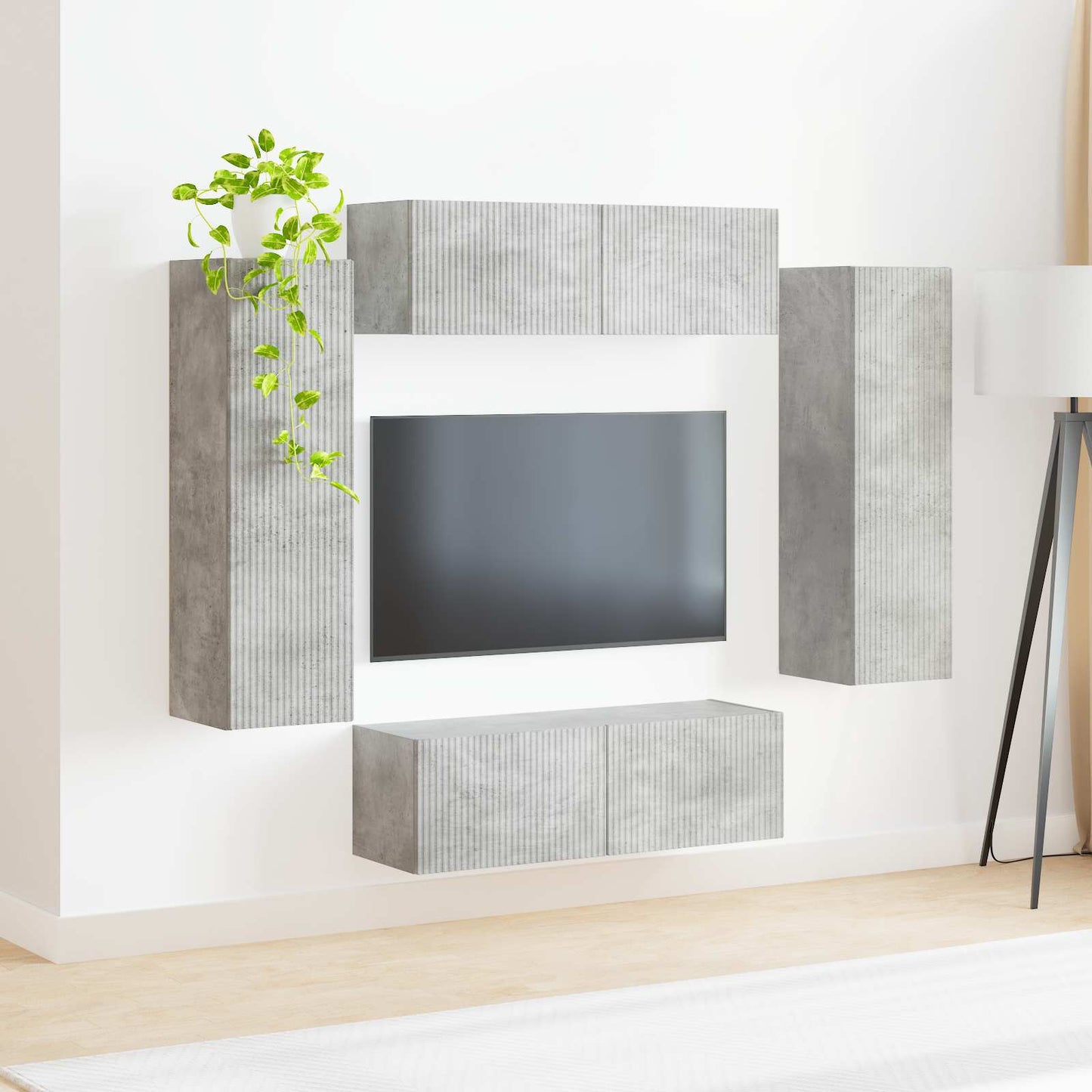 Tv vægskab sæt 4 stk. Beton Grå Konstrueret træ