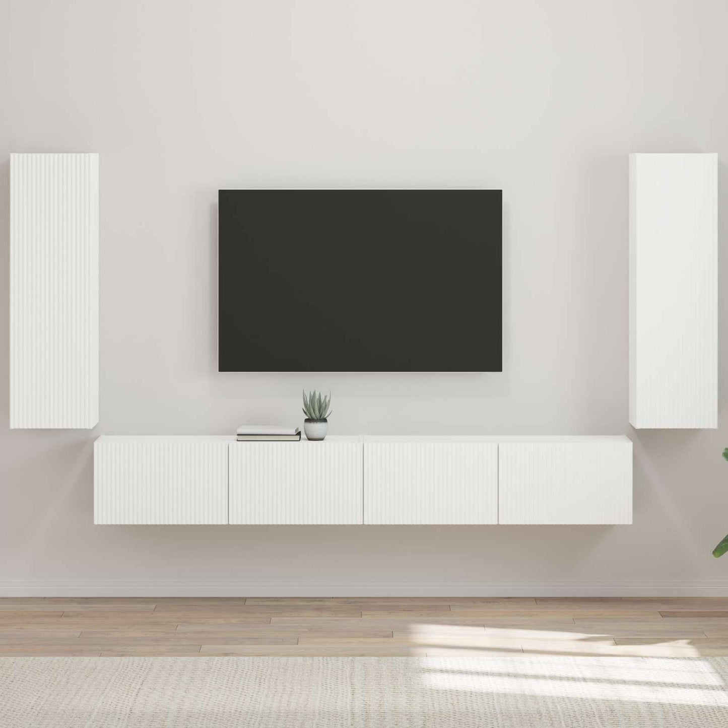 Tv vægskab sæt 4 stk. Høj gloss hvid Konstrueret træ