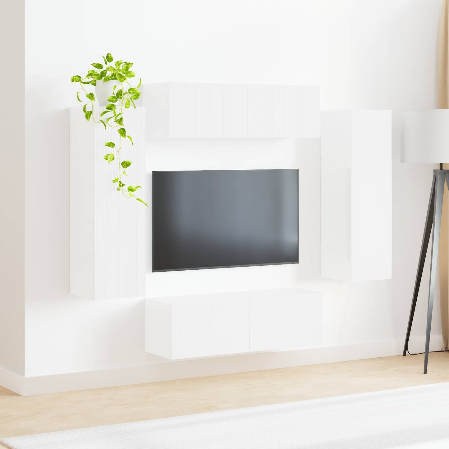 Tv vægskab sæt 4 stk. Høj gloss hvid Konstrueret træ